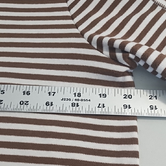 Blair Chocolate & White Striped Tee Shirt 3/4 Laced Sleeve Details - Picture 5 of 11